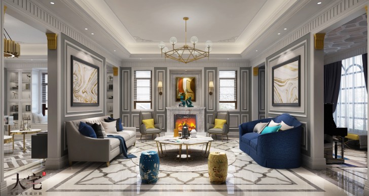 青竹園1000平米法式獨棟裝修案例效果圖--客廳