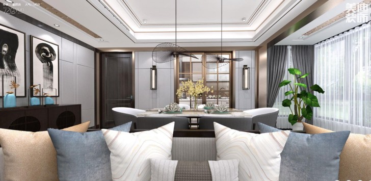 建發(fā)中央悅府140平米新中式風(fēng)格裝修效果圖--餐廳