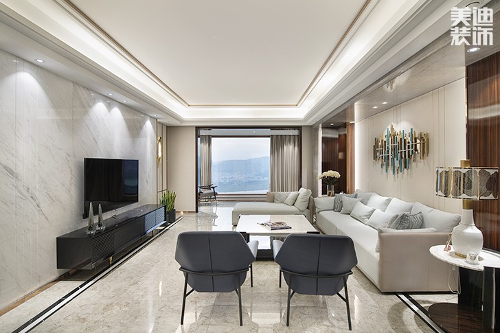 江山壹號(hào)232平米港式輕奢風(fēng)裝修案例實(shí)拍圖--客廳