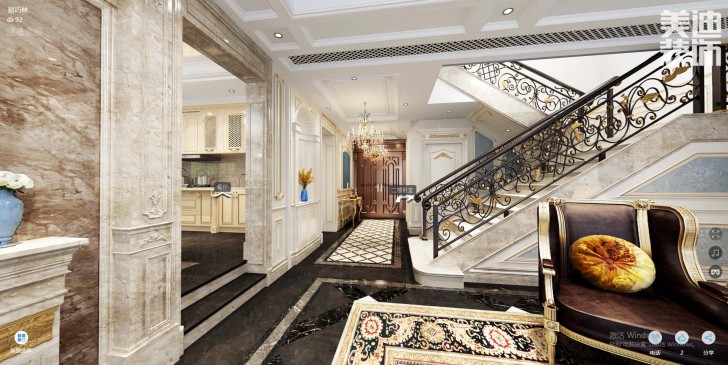 碧桂園-春江翠韻300平米法式風(fēng)格裝修案例效果圖--玄關(guān)、樓梯