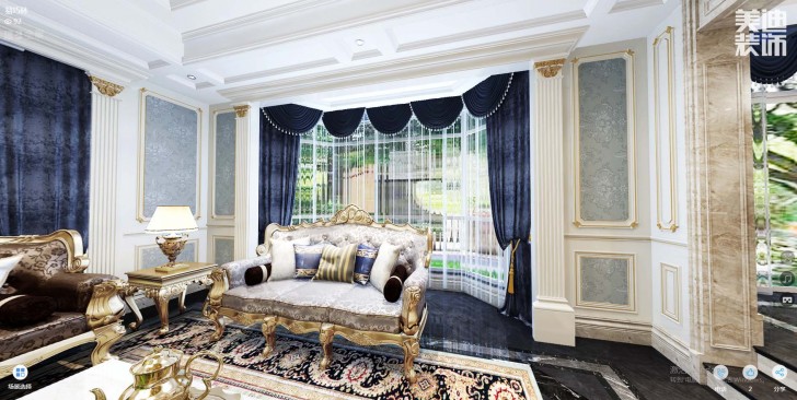 碧桂園-春江翠韻300平米法式風(fēng)格裝修案例效果圖--客廳