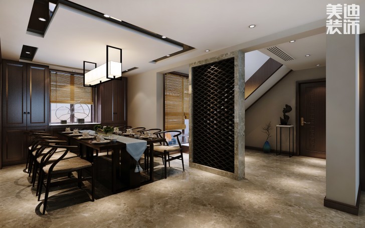 蘭僑公館320平米新中式風(fēng)格裝修案例效果圖--餐廳