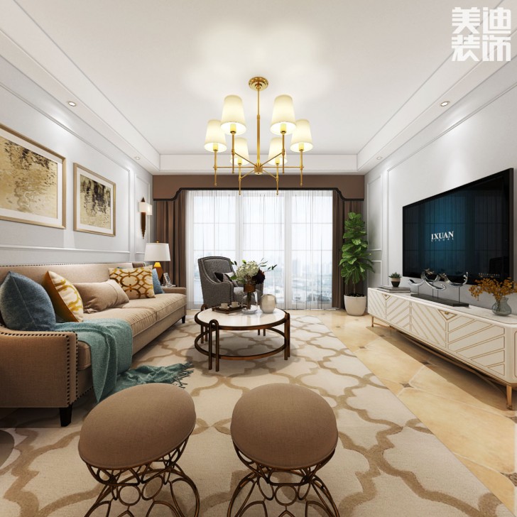 八方小區(qū)140平米簡美風(fēng)格裝修案例效果圖--客廳