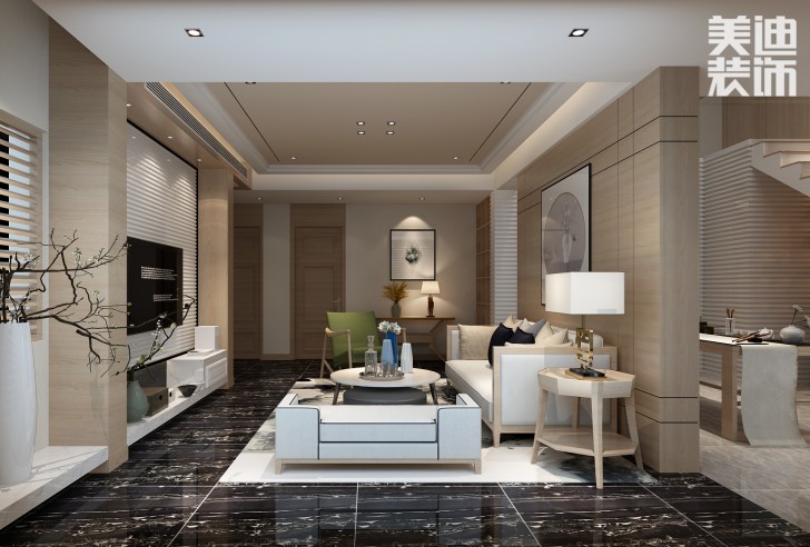 艾美瀟湘220平米新中式風格案例圖--客廳