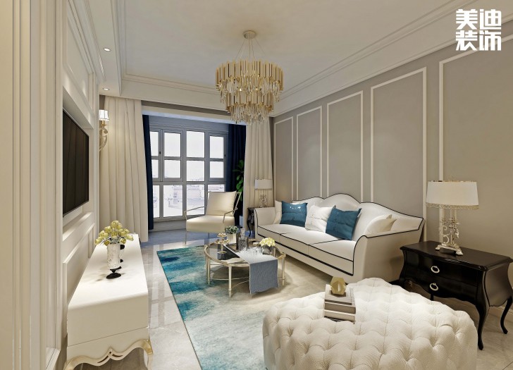 信合城115平米輕奢風格裝修案例效果圖--客廳