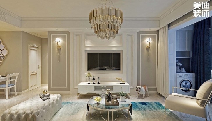 信合城115平米輕奢風格裝修案例效果圖--客廳