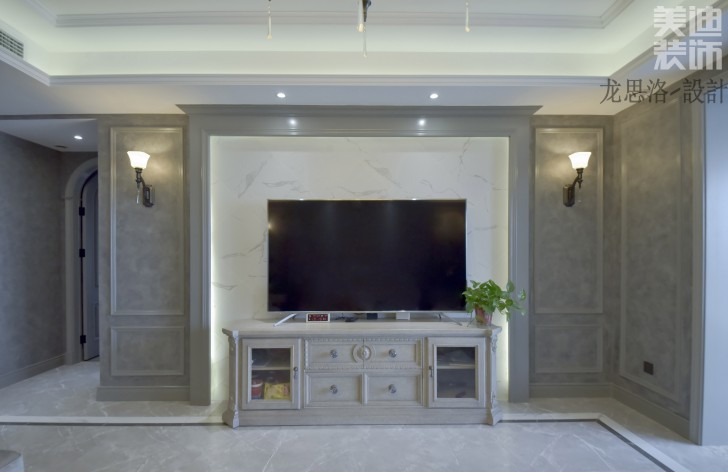 江山一號(hào)200平米灰調(diào)美式風(fēng)格實(shí)拍案例--客廳