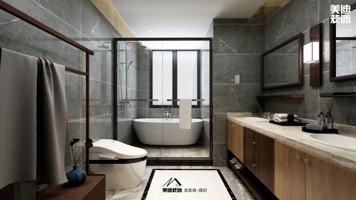 建發(fā)央璽180平米新中式風(fēng)格裝修案例效果圖--衛(wèi)生間