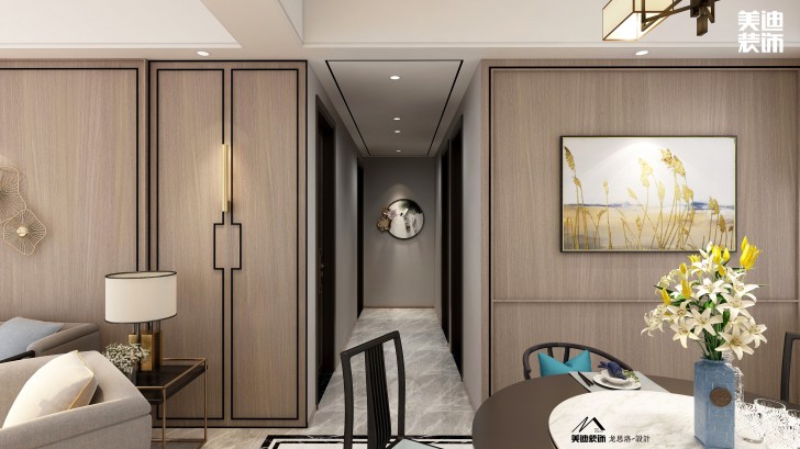 建發(fā)央璽180平米新中式風(fēng)格裝修案例效果圖--過(guò)道