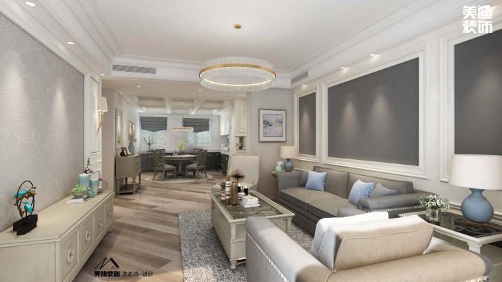中航城140平米美式風(fēng)格裝修案例效果圖--客廳