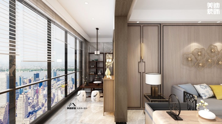 建發(fā)央璽180平米新中式風(fēng)格裝修案例效果圖--陽(yáng)臺(tái)