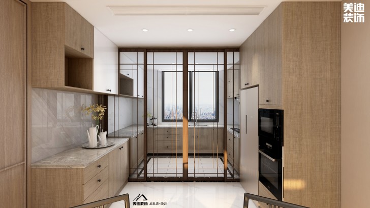建發(fā)央璽180平米新中式風(fēng)格裝修案例效果圖--廚房