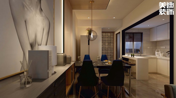 濱江中心城117平方米現(xiàn)代輕奢風格案例效果圖--餐廳