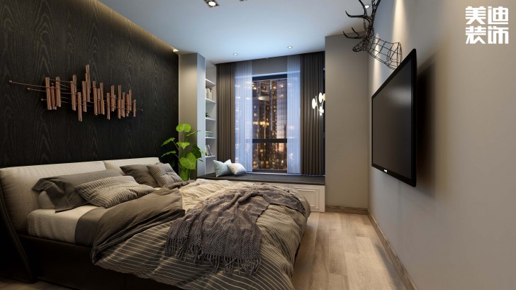 濱江中心城117平方米現(xiàn)代輕奢風格案例效果圖--臥室