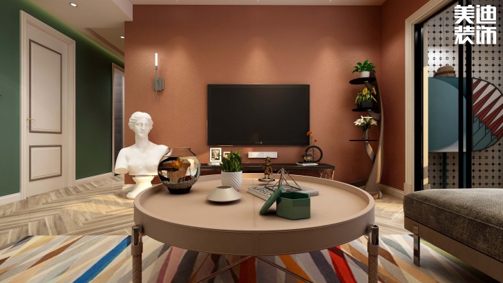 福捷.華中城124平方米折衷主義混搭風(fēng)格案例效果圖--客廳