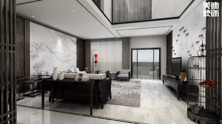 平安象湖風(fēng)情453平方米新中式案例效果圖--客廳