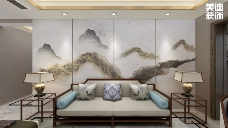 北大資源理想家園116平方米新中式案例效果圖--客廳