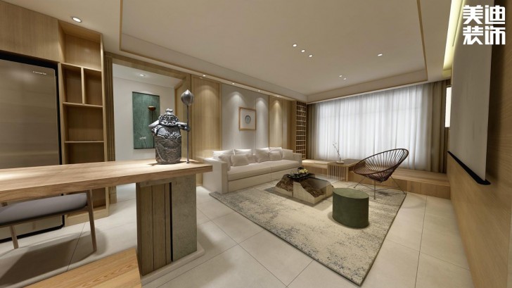 萬(wàn)達(dá)湖公館100平米新中式風(fēng)格案例效果圖--客廳