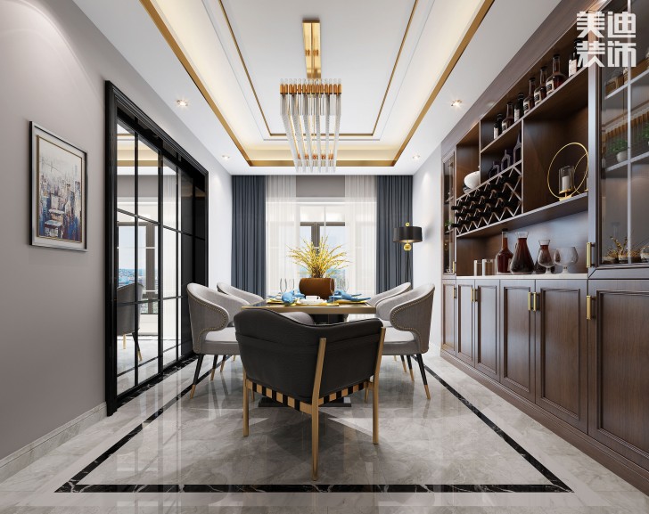吉首新豪園小區(qū)170平米新中式風(fēng)裝修案例效果圖-餐廳