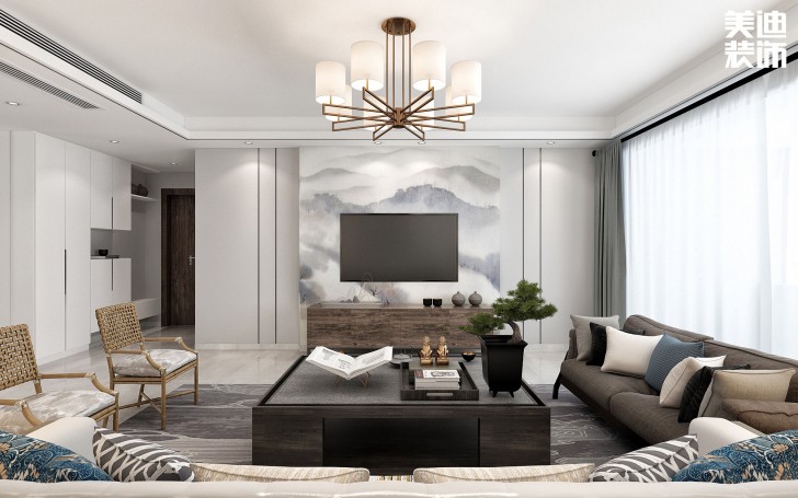 北城三角洲194平方米新中式風(fēng)格案例效果圖--客廳