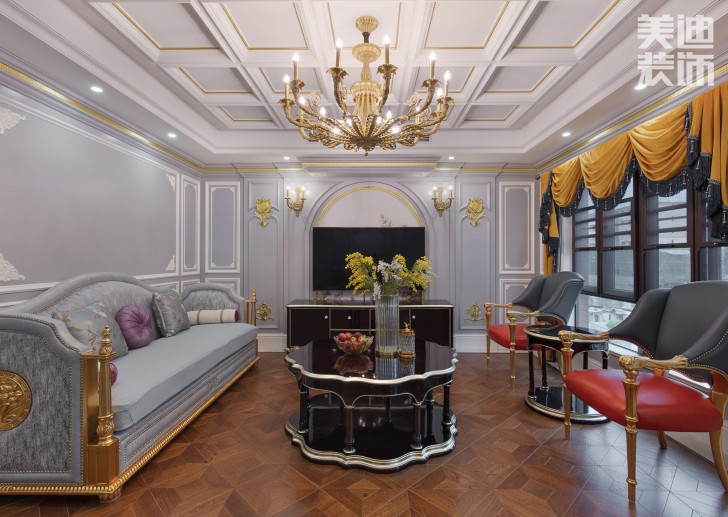五礦沁園金城300平方米法式風(fēng)格案例效果圖--客廳