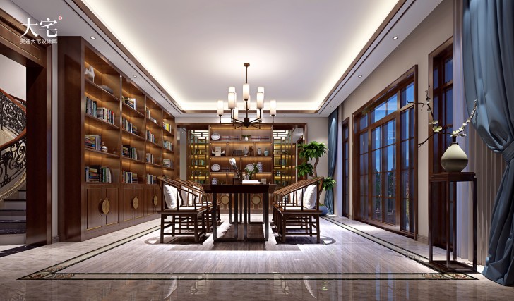 青竹湖聞鶯苑800平方米新中式風格案例效果圖-茶室