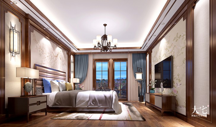 青竹湖聞鶯苑800平方米新中式風格案例效果圖-臥室