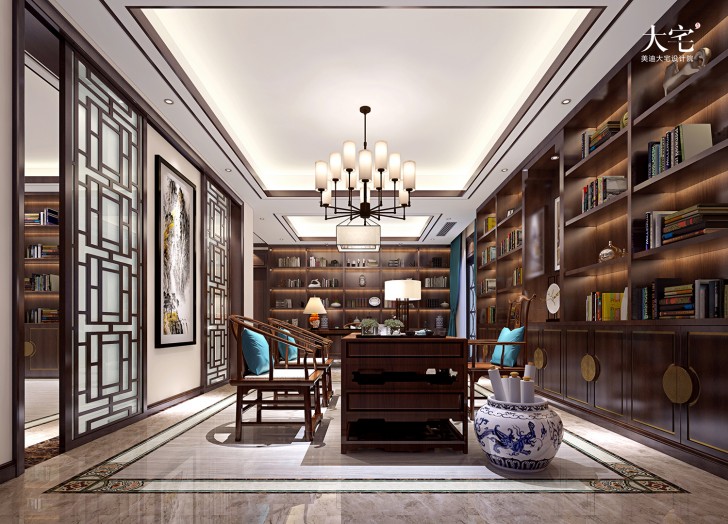 青竹湖聞鶯苑800平方米新中式風格案例效果圖-書房