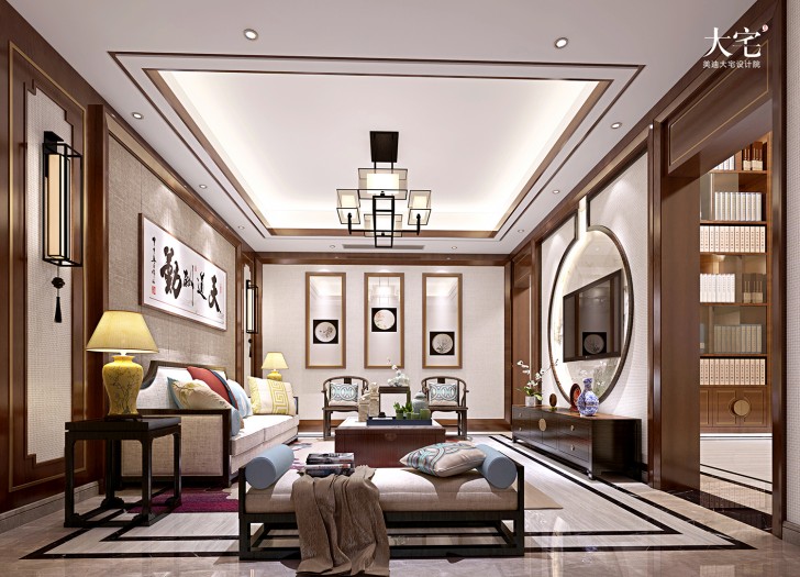 青竹湖聞鶯苑800平方米新中式風格案例效果圖-起居室