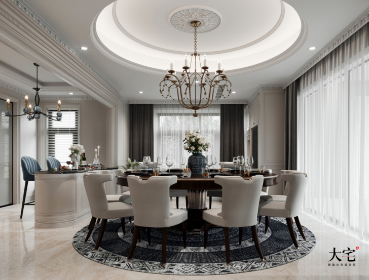 格蘭小鎮(zhèn)430平方米輕奢法式風(fēng)格案例效果圖-餐廳