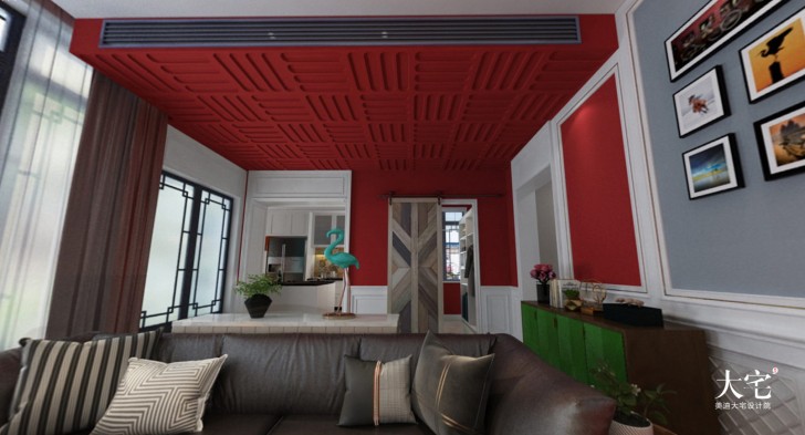 綠城高爾夫小鎮(zhèn)300平方米美式風(fēng)格案例效果圖-客廳