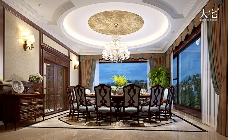 寧鄉(xiāng)自建別墅1000平方米美式風(fēng)格案例效果圖-餐廳