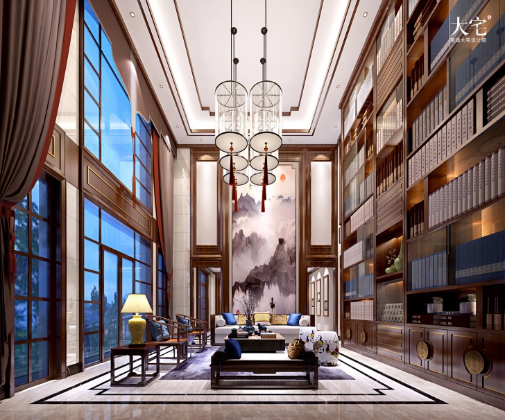 青竹湖聞鶯苑800平方米新中式風格案例效果圖-客廳