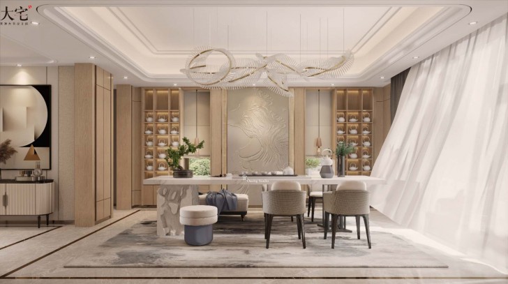 龍湖湘風(fēng)原著1248平方米現(xiàn)代輕奢風(fēng)格案例效果圖-茶室