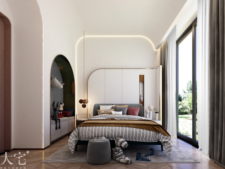 綠城高爾夫小鎮(zhèn)400平方米現(xiàn)代輕奢風(fēng)格案例效果圖-臥室
