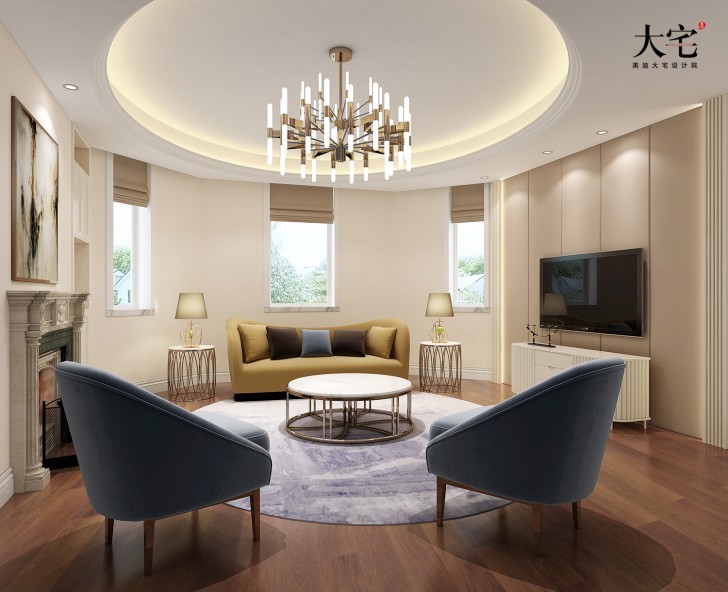 青竹園云樹苑800平方米現(xiàn)代輕奢風格案例效果圖-家庭廳