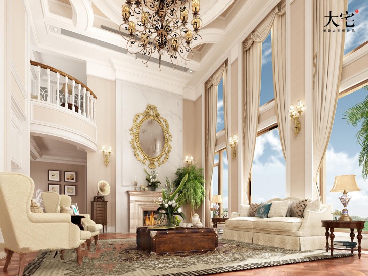 昆侖和府1300平方米美式風(fēng)格案例效果圖-客廳