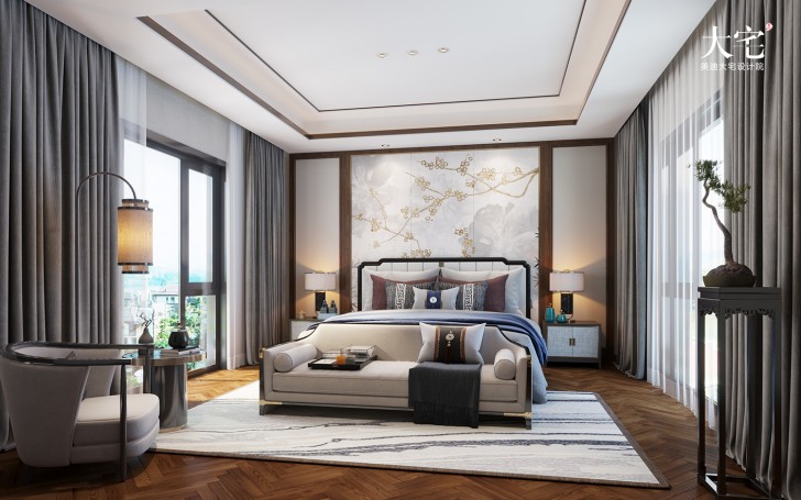 橘郡禮頓山620平方米中式風(fēng)格案例效果圖-臥室