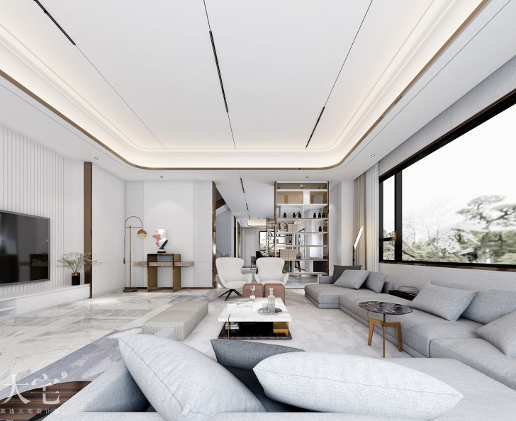 梅溪香山500平方米現(xiàn)代輕奢風(fēng)格案例效果圖-客廳