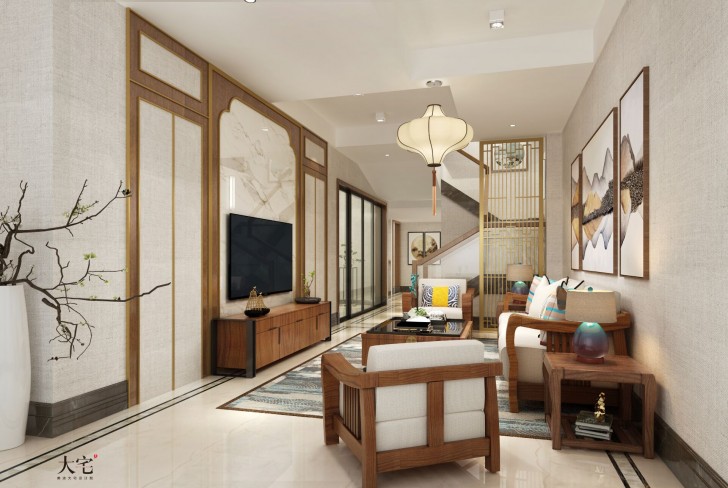 盧浮原著580平方米新中式風格案例效果圖-接待廳