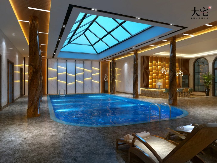 青竹園云樹苑800平方米現(xiàn)代輕奢風格案例效果圖-泳池