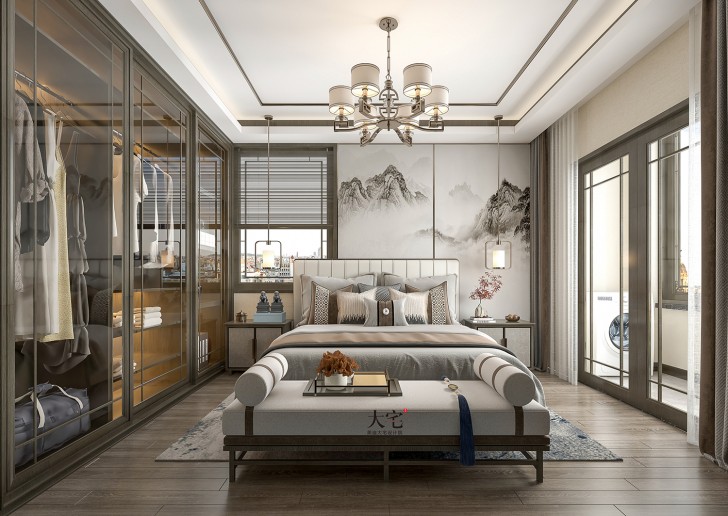 龍湖湘風(fēng)原著260平方米簡(jiǎn)美風(fēng)格案例效果圖-臥室
