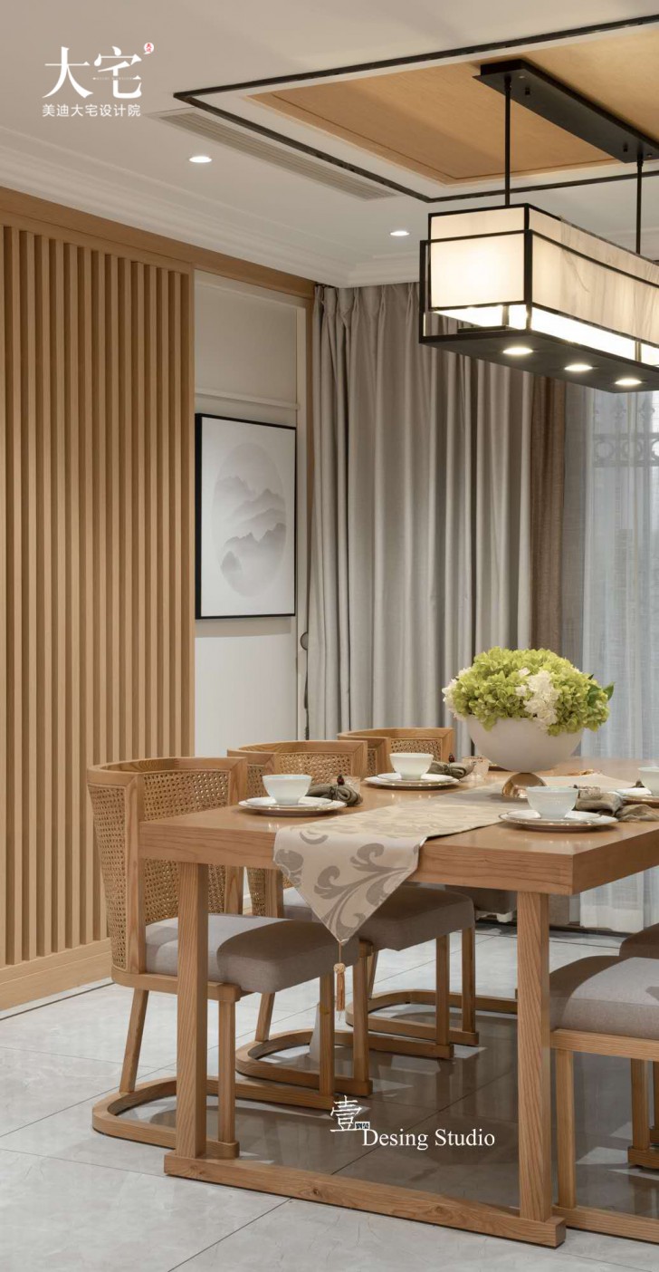藏瓏390平方米禪意新中式風(fēng)格案例效果圖-餐廳