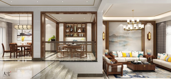 盧浮原著580平方米新中式風格案例效果圖-餐廳