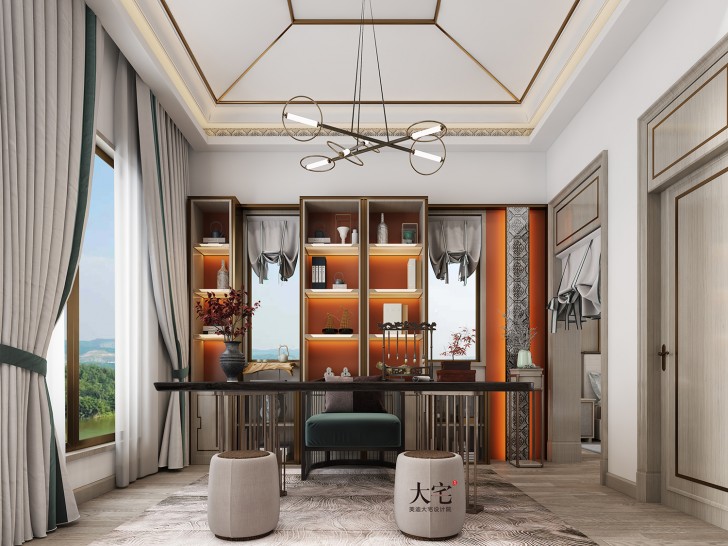 龍湖湘風(fēng)原著260平方米簡(jiǎn)美風(fēng)格案例效果圖-書房