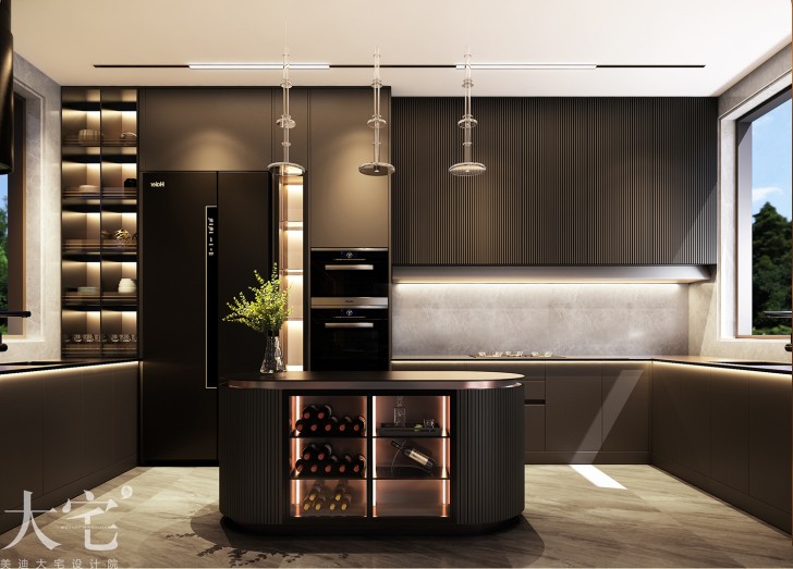 綠城高爾夫小鎮(zhèn)400平方米現(xiàn)代輕奢風(fēng)格案例效果圖-廚房