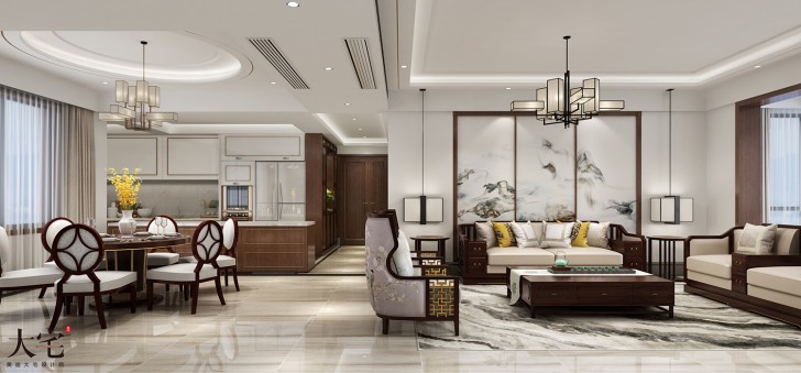 北辰三角洲170平方米新中式風格案例效果圖-餐廳