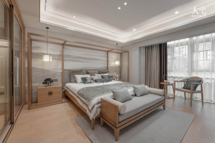 藏瓏390平方米禪意新中式風(fēng)格案例效果圖-臥室