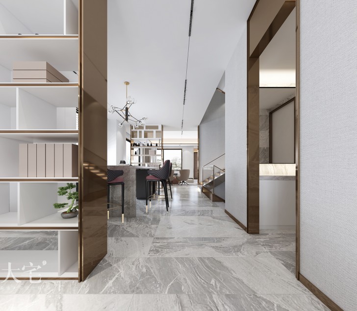 梅溪香山500平方米現(xiàn)代輕奢風(fēng)格案例效果圖-過(guò)道