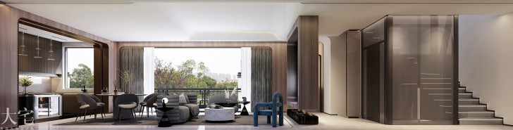 綠城高爾夫小鎮(zhèn)400平方米現(xiàn)代輕奢風(fēng)格案例效果圖-客廳